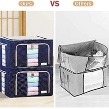 Foldable Steel Frame Clothes Living Storage Organizer Handled Bag 60cm X 43cm X 32cm (Mix Color)