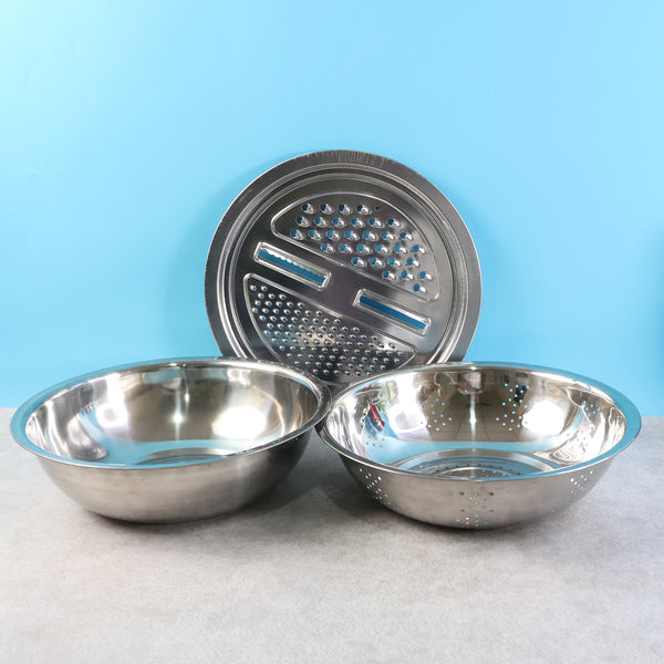 3-in-1 Stainless Steel Mixing, Straining & Grater Bowl Set
