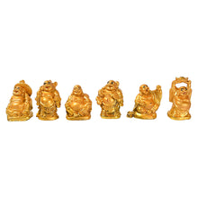 Golden Laughing Buddha Set of Six Pieces Statue for HappinessGood Luck Home Decor