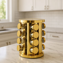 LED Spice Rack Organizer, Rotating Spice Rack  (Golden / 16 Pc)