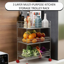 3-Tier Stainless Steel Kitchen Trolley , Fruit & Vegetable Rack