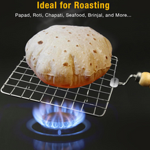 Kitchen Square Stainless Steel Roaster Jali, Barbecue Grill with Wooden Handle