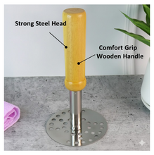 Stainless Steel Potato Masher, Pav Bhaji Masher with wooden handle