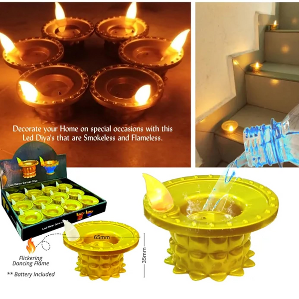 Set of 3 Water Sensor LED Golden Diyas