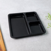 Plastic 3-Compartment Meal Serving Tray – Rectangular Dining Plate (1 Pc / Black)